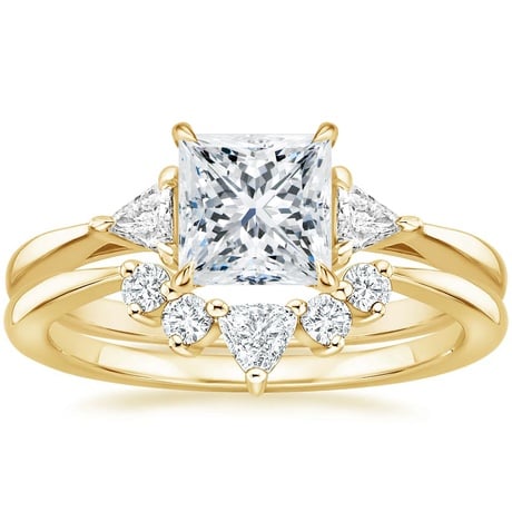 18K Yellow Gold Trillion Three Stone Diamond Engagement Ring with Hadley Contoured Diamond Ring