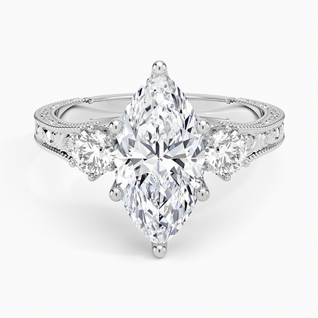 14K White Gold Hudson Engraved Three Stone Diamond Ring (1/3 ct. tw.)