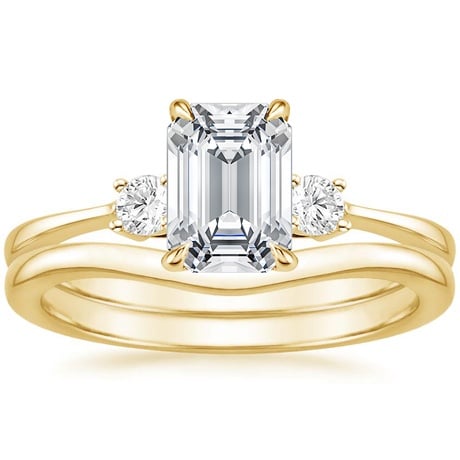 18K Yellow Gold Selene Diamond Ring (1/10 ct. tw.) with Petite Curved Wedding Ring