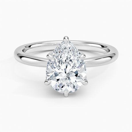 18K White Gold Petal 2mm Solitaire Ring