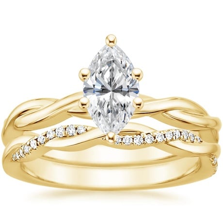 18K Yellow Gold Twisted Vine Ring with Petite Twisted Vine Diamond Ring (1/8 ct. tw.)
