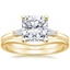 18K Yellow Gold Tapered Baguette Diamond Ring with Petite Curved Wedding Ring