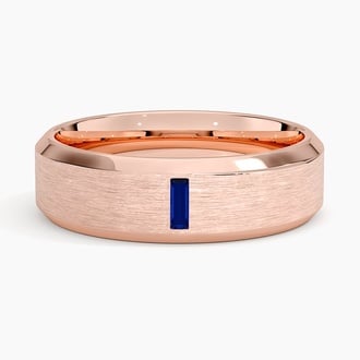 Apollo Beveled Edge Sapphire 6.5mm Wedding Ring in 14K Rose Gold
