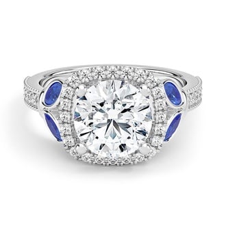 Custom Halo Sapphire and Diamond Ring