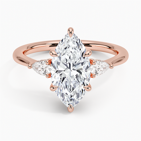 14K Rose Gold Adorned Petite Opera Three Stone Diamond Ring