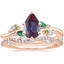 14K Rose Gold Arden Diamond Ring with Lab Emerald Accents with Luxe Winding Willow Diamond Ring (1/4 ct. tw.)