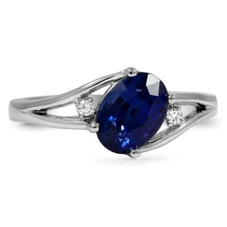 Custom Oval-shaped Sapphire Split Shank Ring with Diamond Accents