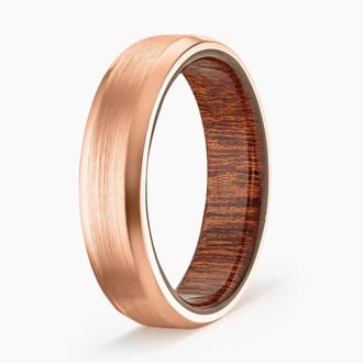 Sapele Wood Satin Finish 6mm Wedding Ring in 14K Rose Gold
