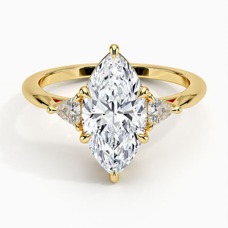 18K Yellow Gold Trillion Cut Three Stone Diamond Ring