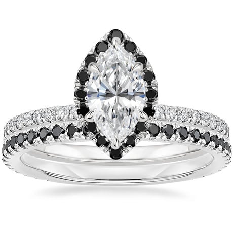 18K White Gold Waverly Diamond Ring with Black Diamond Accents with Luxe Ballad Black Diamond Ring