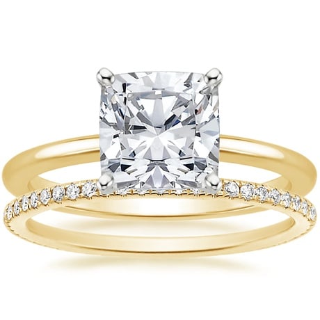 18K Yellow Gold Four-Prong Petite Comfort Fit Ring with Whisper Eternity Diamond Ring