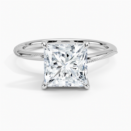 18K White Gold Adorned Camellia Milgrain Diamond Ring