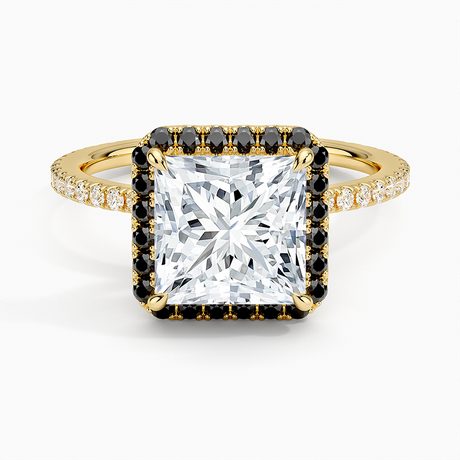 18K Yellow Gold Waverly Halo Diamond Ring with Black Diamond Accents