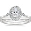 Platinum Geo Halo Diamond Ring with Petite Curved Wedding Ring