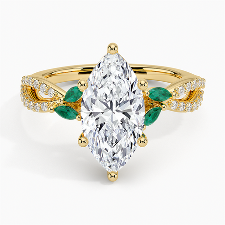 18K Yellow Gold Luxe Willow Lab Emerald and Diamond Ring (1/8 ct. tw.)