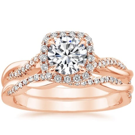 14K Rose Gold Petite Twisted Vine Halo Diamond Bridal Set (1/3 ct. tw.)
