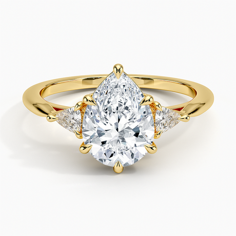 18K Yellow Gold Trillion Cut Three Stone Diamond Ring