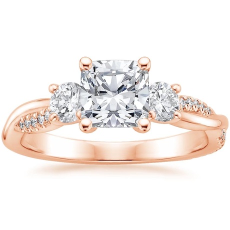 14K Rose Gold Three Stone Petite Twisted Vine Diamond Bridal Set (1/2 ct. tw.)