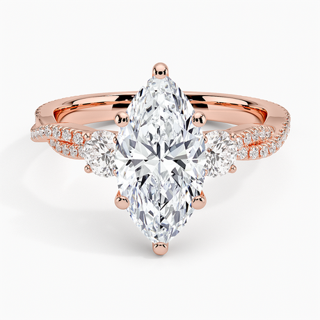 14K Rose Gold Luxe Three Stone Petite Twisted Vine Diamond Ring