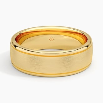 Beveled Edge Matte with Grooves 7mm Wedding Ring in 18K Yellow Gold