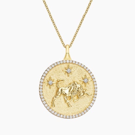 Luxe Taurus Zodiac Diamond Medallion Necklace