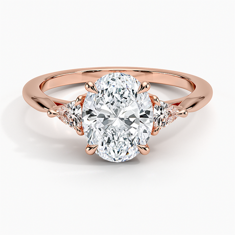 14K Rose Gold Trillion Cut Three Stone Diamond Ring