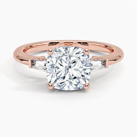 14K Rose Gold Adorned Tapered Baguette Three Stone Diamond Ring