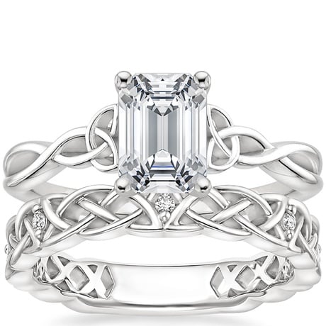 18K White Gold Entwined Celtic Love Knot Ring with Celtic Knot Diamond Ring