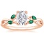 14K Rose Gold Willow Ring With Lab Emerald Accents, smalltop view