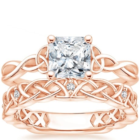 14K Rose Gold Entwined Celtic Love Knot Ring with Celtic Knot Diamond Ring