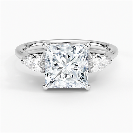 18K White Gold Trellis Three Stone Pear Diamond Ring