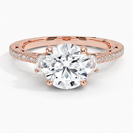18K Rose Gold Tacori Lunetta Crescent Pavé Three Stone Diamond Ring