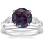 18K White Gold Camellia Three Stone Diamond Ring (1/3 ct. tw.) with Petite Comfort Fit Wedding Ring