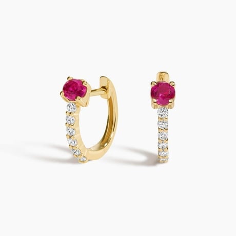 Taylor Lab Ruby and Lab Diamond Huggie Earrings (1/10 ct. tw.) in 14K Yellow Gold