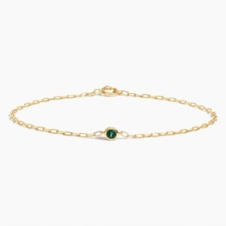 Lab Emerald Bezel Paperclip Chain Bracelet