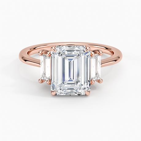14K Rose Gold Vertical Baguette Three Stone Diamond Ring