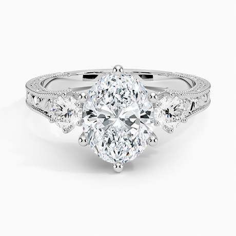18K White Gold Hudson Engraved Three Stone Diamond Ring (1/3 ct. tw.)