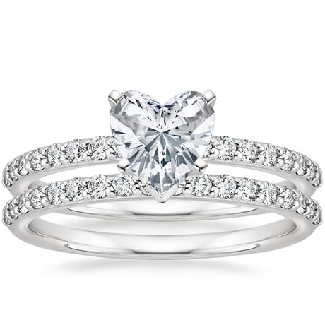 18K White Gold Six Prong Petite Shared Prong Diamond Bridal Set