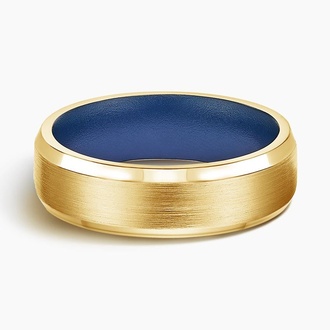 Beveled Edge Matte Blue Cerakote 6.5mm Wedding Ring in 18K Yellow Gold