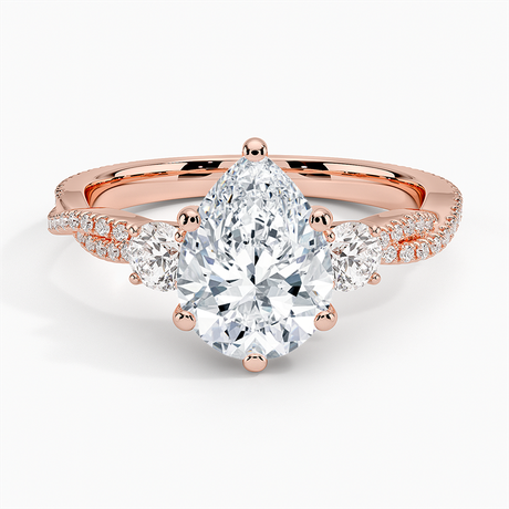 14K Rose Gold Luxe Three Stone Petite Twisted Vine Diamond Ring