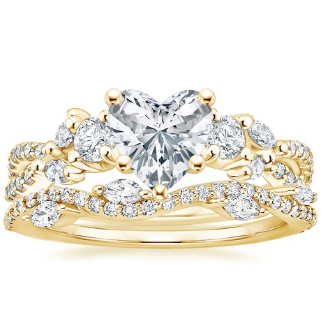 18K Yellow Gold Three Stone Luxe Willow Diamond Ring with Luxe Winding Willow Diamond Ring
