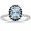 18K White Gold Waverly Halo Diamond Ring with Black Diamond Accents, smalltop view