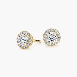 Halo Diamond Earrings in 18K Yellow Gold