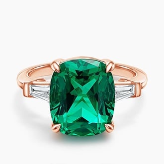 Symphony Three Stone Lab Emerald and Lab Diamond Cocktail Ring