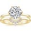 18K Yellow Gold Secret Halo Six-Prong Diamond Ring with Lunette Diamond Ring