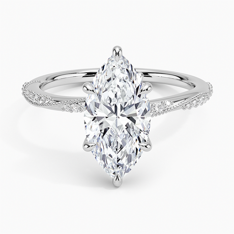 18K White Gold Camellia Hidden Accent 1.5mm Diamond Ring