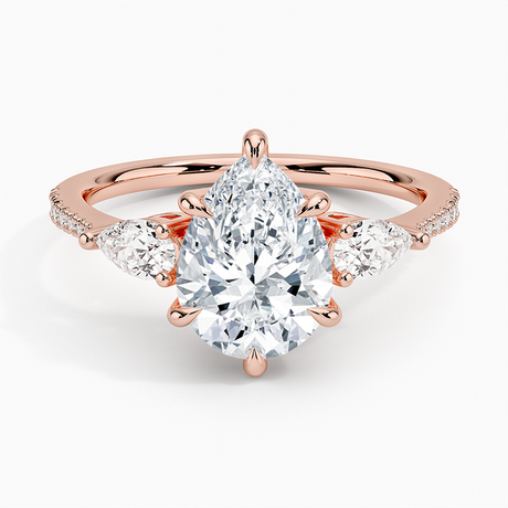14K Rose Gold Opera Accented Three Stone Diamond Ring