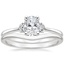 18K White Gold Blossom Diamond Ring with Petite Curved Wedding Ring