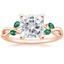 14K Rose Gold Willow Ring With Lab Emerald Accents, smalltop view