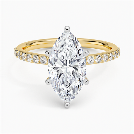 18K Yellow Gold Petite Shared Prong Half Coverage Diamond Ring